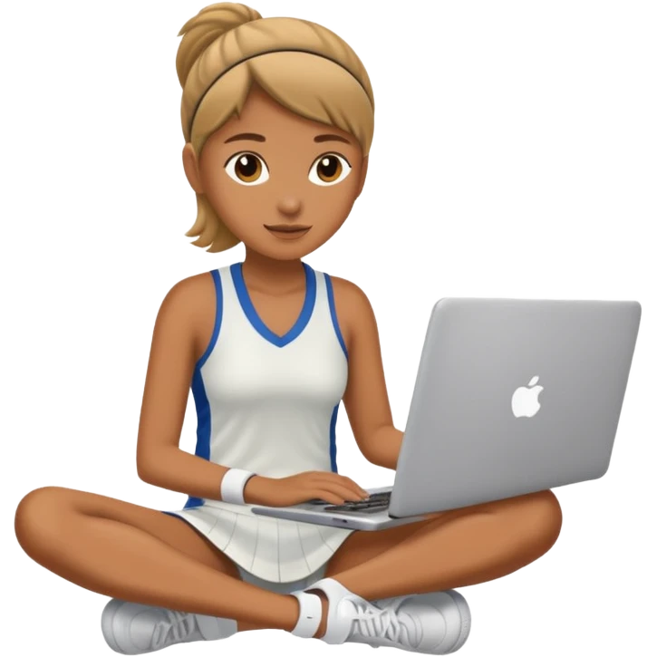 A tennis player sits at her laptop emoji