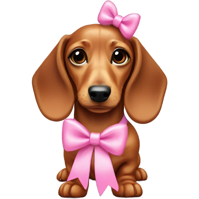 Miniature dachshund wearing a pink bow emoji