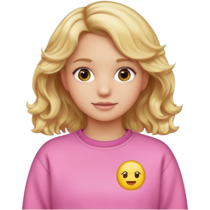 avatar of a girl with blonde wavy hair wearing a pink sweatshirt, emoji style emoji