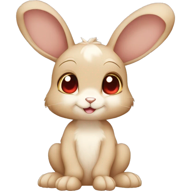 Cute, Shiny, Anthro, Brown, Normal-type-Ground-type Tan-Rabbit-Fakémon with Dark-Red eyes, beige ears, beige belly, beige paws, beige feet, full body emoji