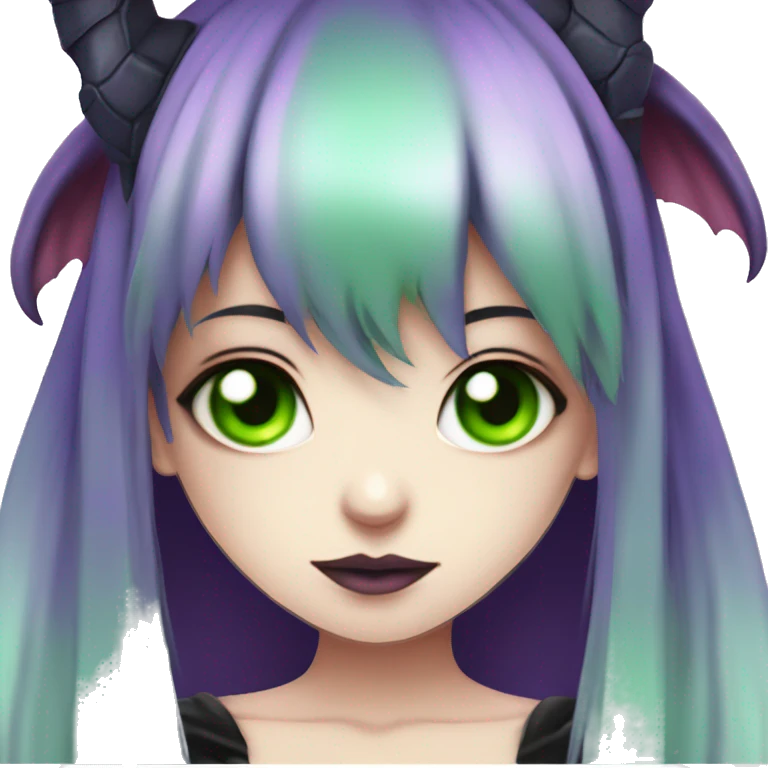 Gothic succubus girl with green eyes and purple hair anime style  emoji