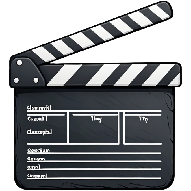 sketch-style movie clapper outline, hand-drawn feeling, just basic shape with diagonal, no fill emoji