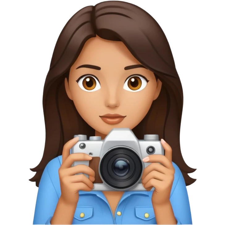Brunette model with a camera emoji