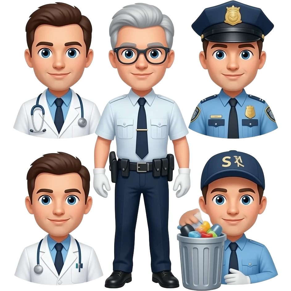 PERSONAGEM médico, policial, gari emoji