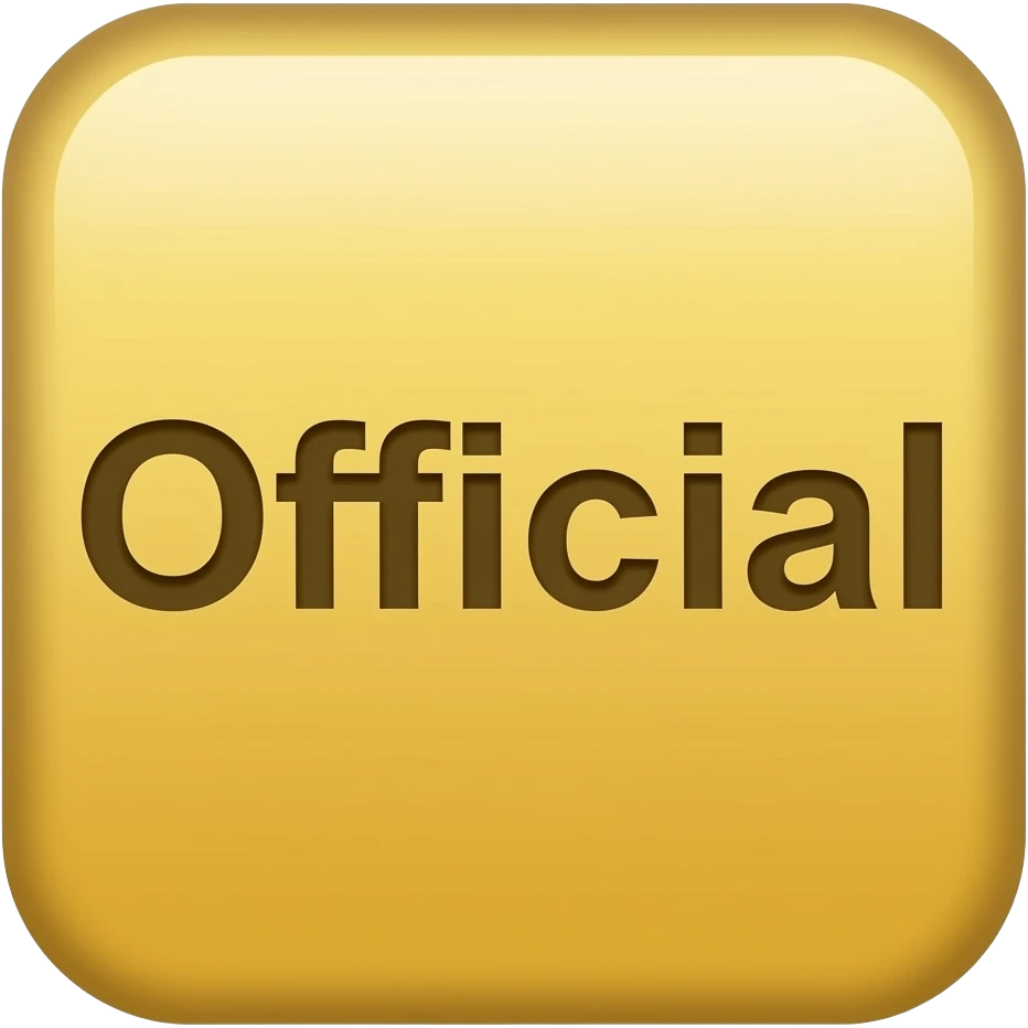 A rectangular yellow/gold icon featuring the word "Official" in brown text. emoji