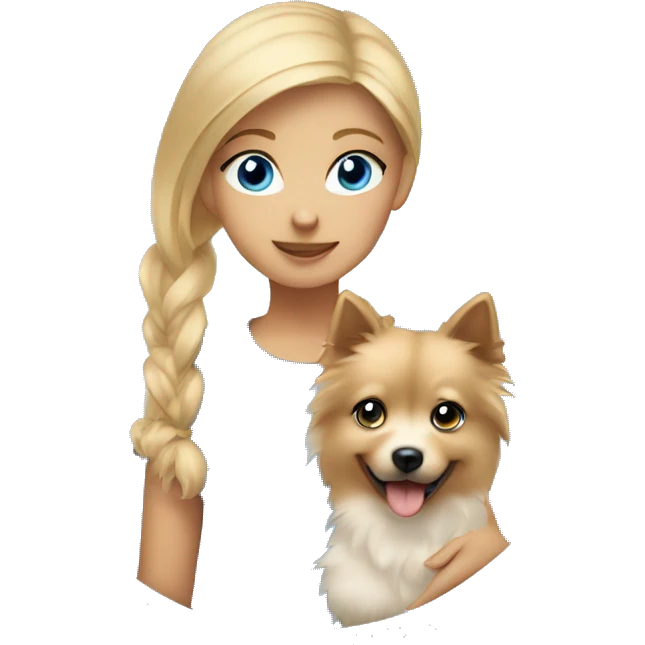 Blonde girl blue eyes holding spitz  emoji