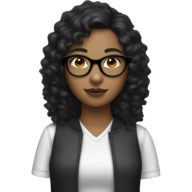 Girl with curly black hair and white skin and black eyes and glasses  emoji