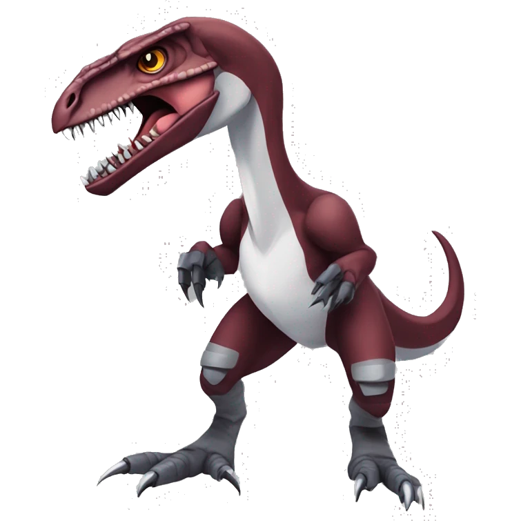 Maroon edgy badass modern velociraptor-Digimon, full body emoji