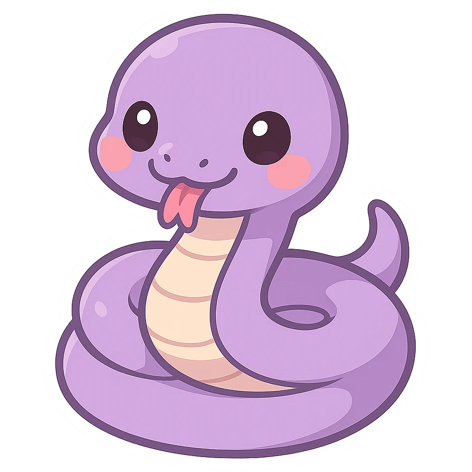 stylized purple snake with a playful expression emoji