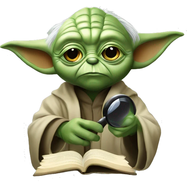 Master Yoda with a Detective magnifying glass and a book  emoji