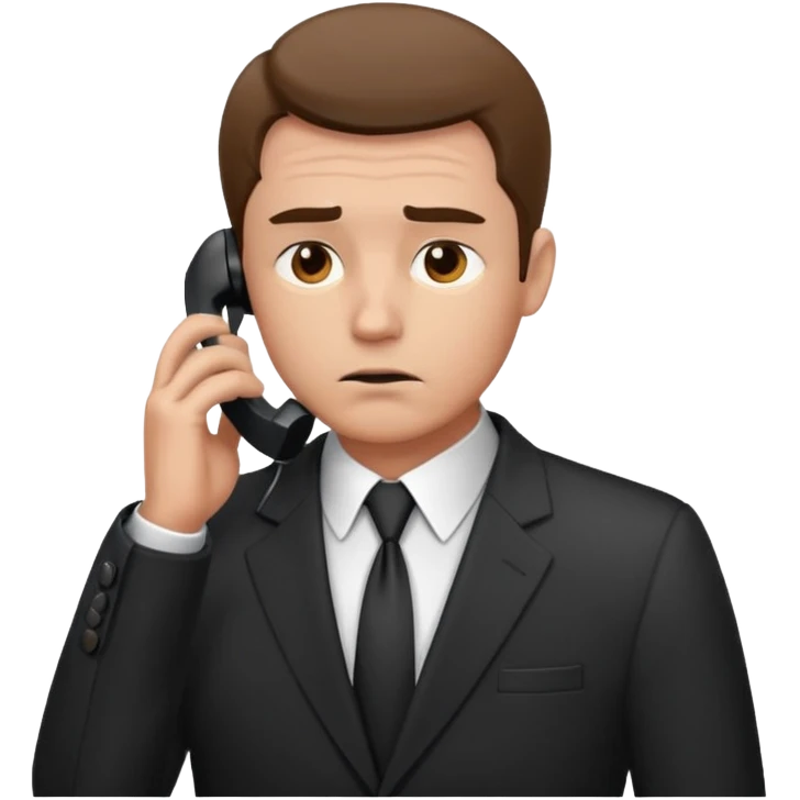 A man on the phone about to make a complaint but sad emoji