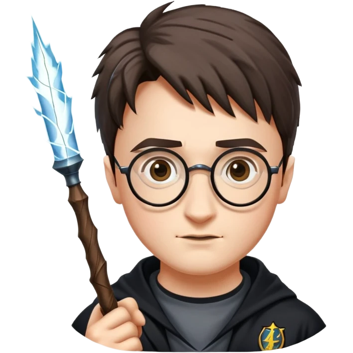 Harry Potter with glasses, lightning scar, and wand emoji