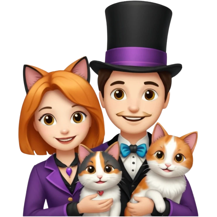 magician couple and their pet cat emoji