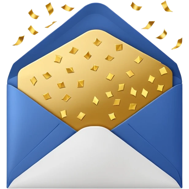 white envelope with gold confetti emoji