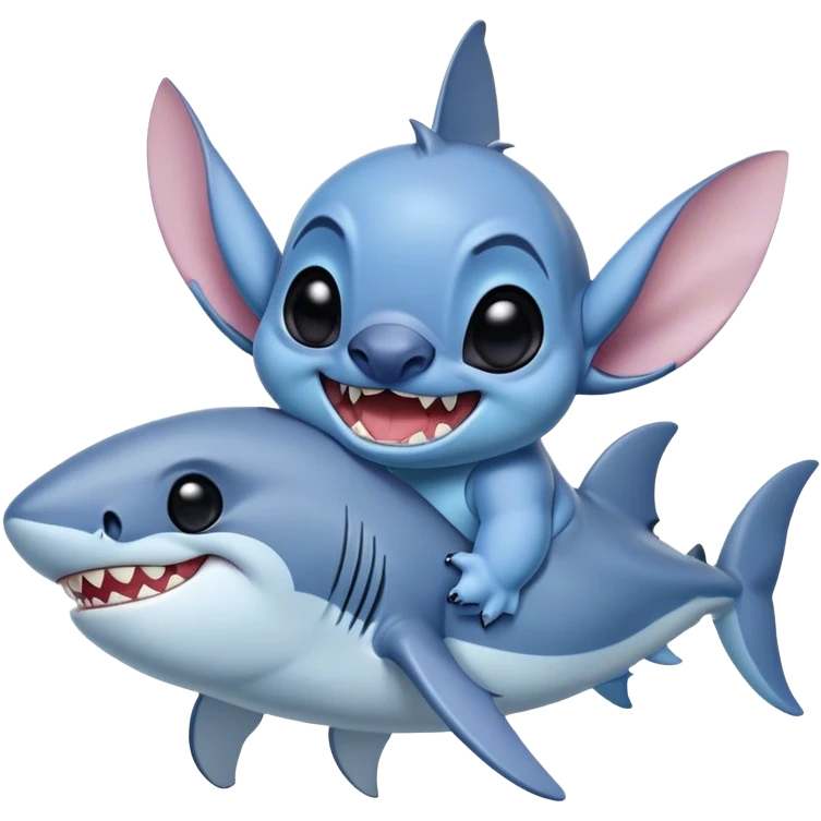 Disney's stitch, riding a great white shark  emoji