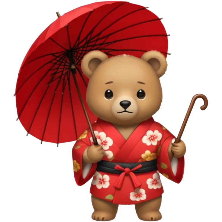 Bear with red umbrella, wearing kimono emoji
