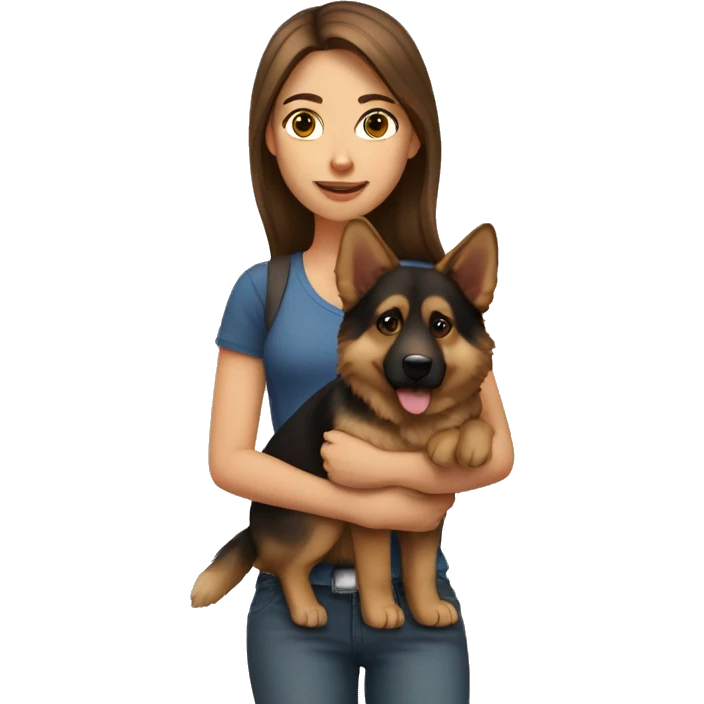 Brown-hair girl holding German shepherd emoji