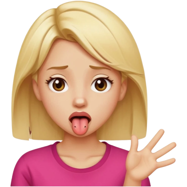 Blonde girl, tongue out, tired, shrugging emoji