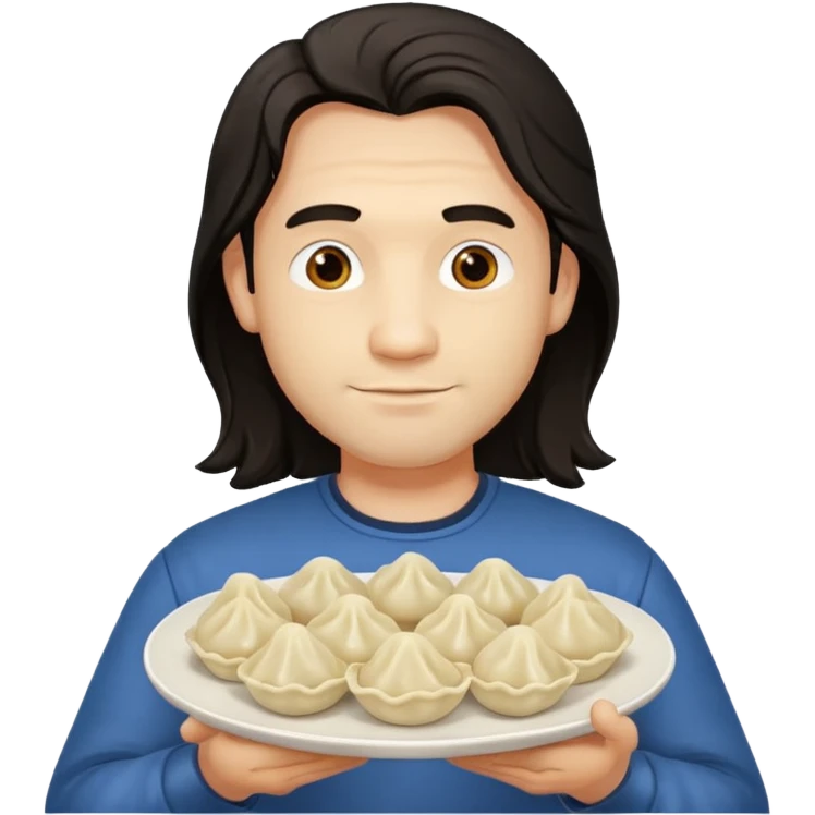holding dumpling plate man long hair emoji
