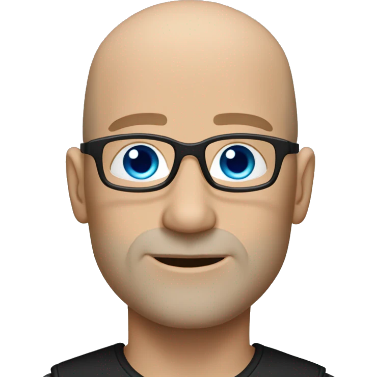 bald white man with blue eyes, stubble, glassses. black clothes emoji