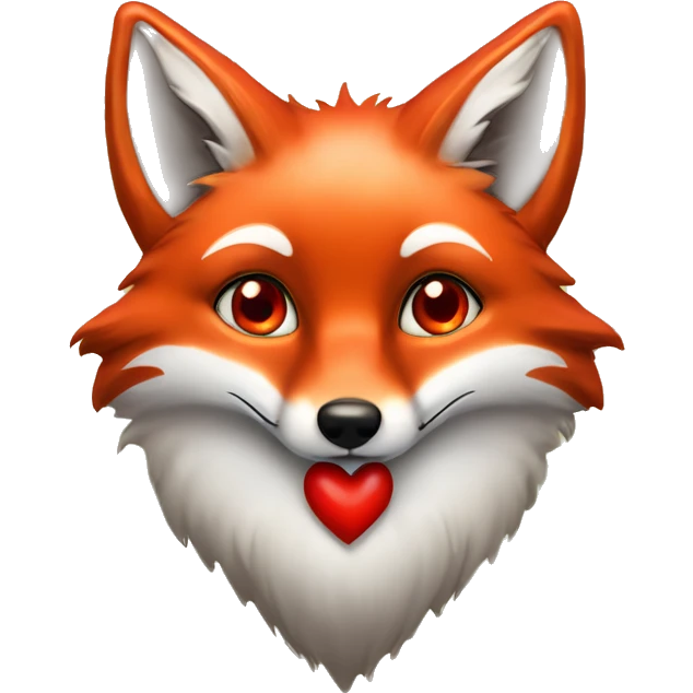 deep lush red fox face with tiny red heart instead of eyes emoji