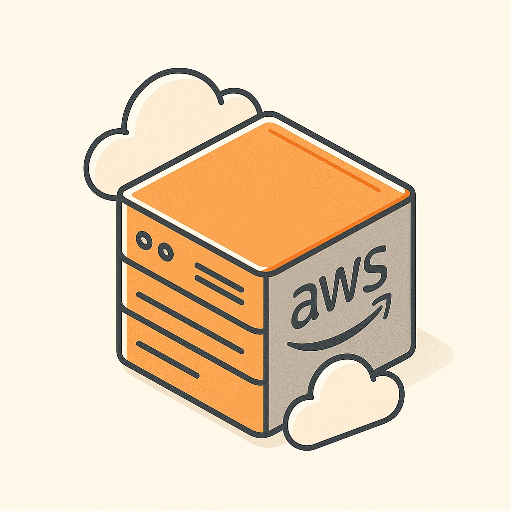 AWS server icon, isometric, orange and gray, cloud elements emoji
