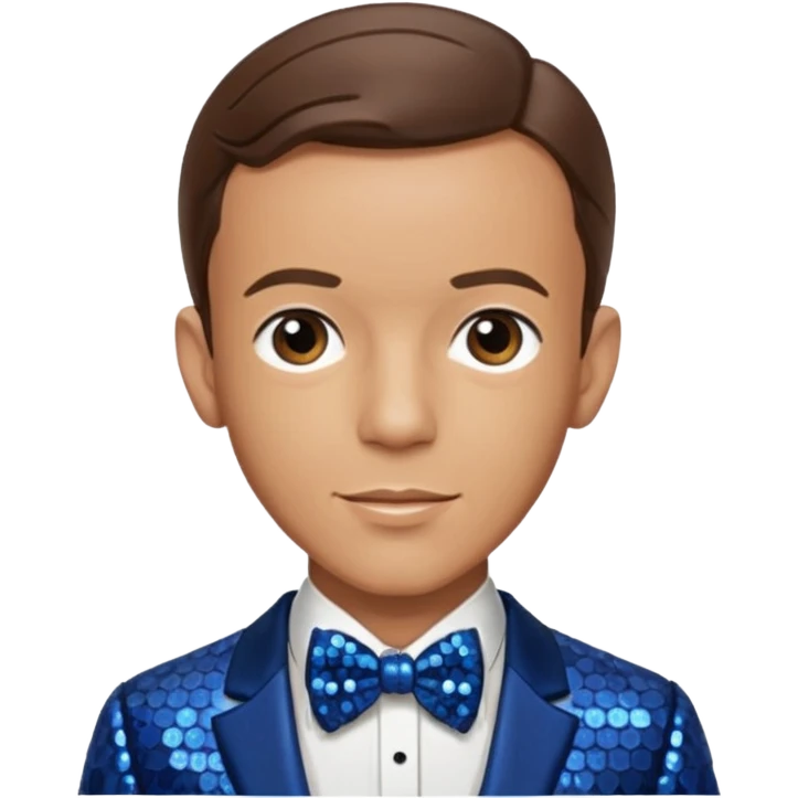 Fred Astaire with brown hair, dark blue sequin suit with bow tie emoji