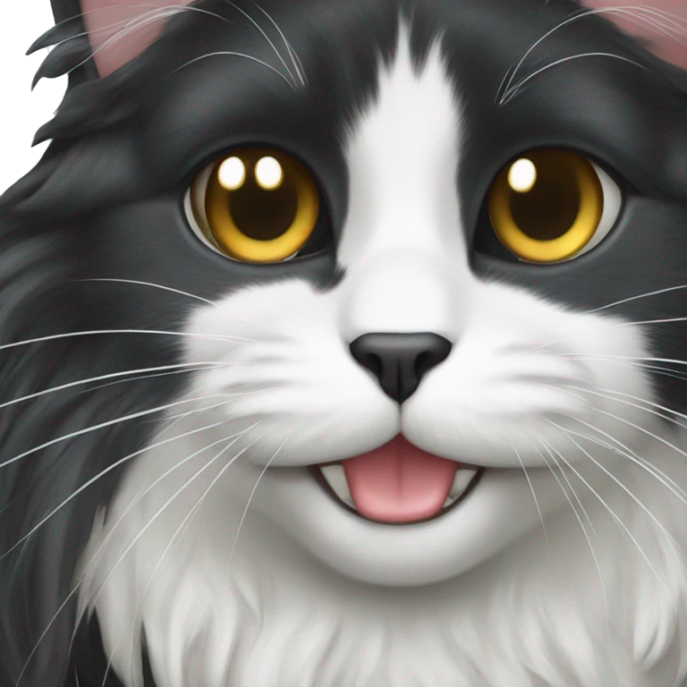 black cat domestic long-haired with white on the mouth emoji