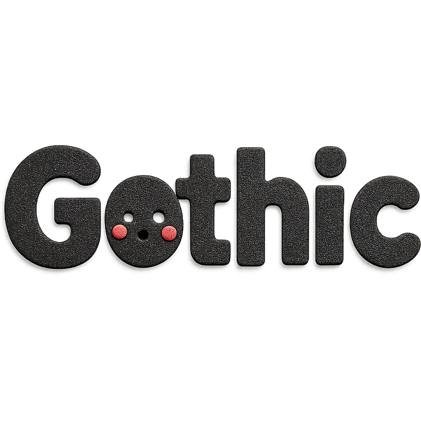 the word 'Gothic' in bold black rounded sans-serif font, kawaii style, no outline, 3D paper-craft effect emoji