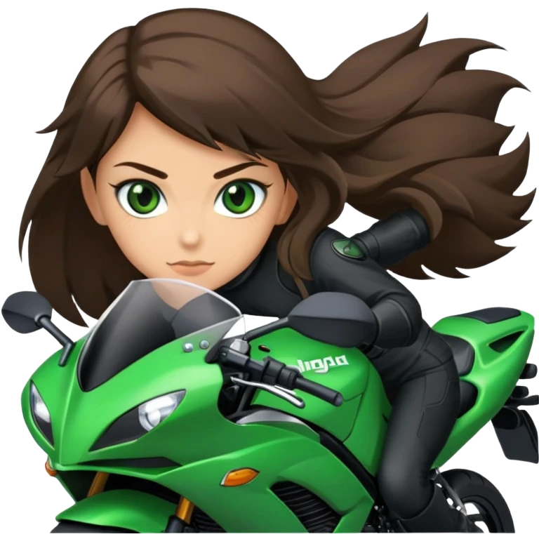 brunette girl with green eyes on black kawasaki ninja 500 emoji