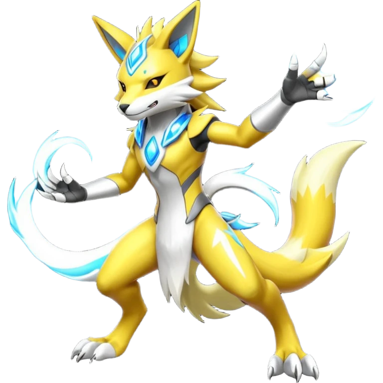 Modern futuristic shiny colorful Lombax-Zeraora-Renamon-fusion (full body) emoji
