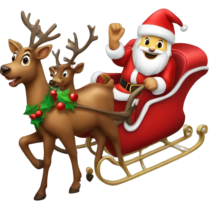 Christmas sleigh with reindeers and Santa emoji