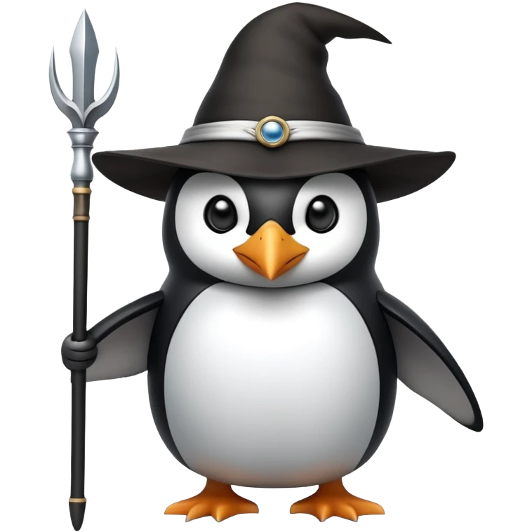 Penguin dressed as Odin with one eye, wearing a wide-brimmed hat and holding a spear emoji