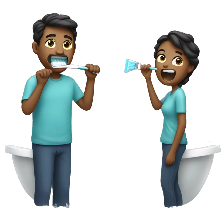Couple brushing teeth emoji