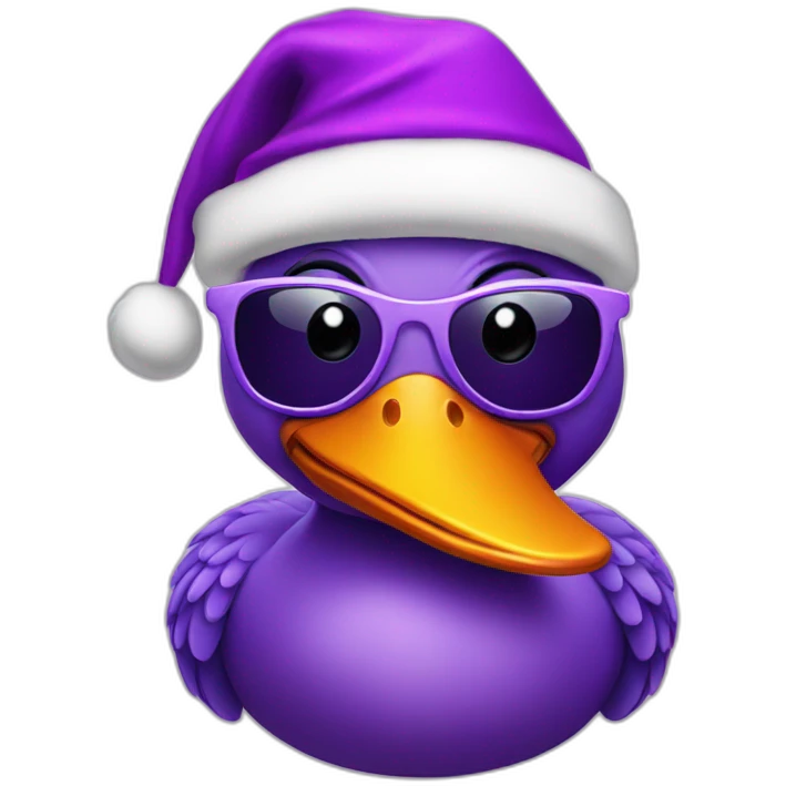 purple duck with sunglasses on and a santa hat emoji
