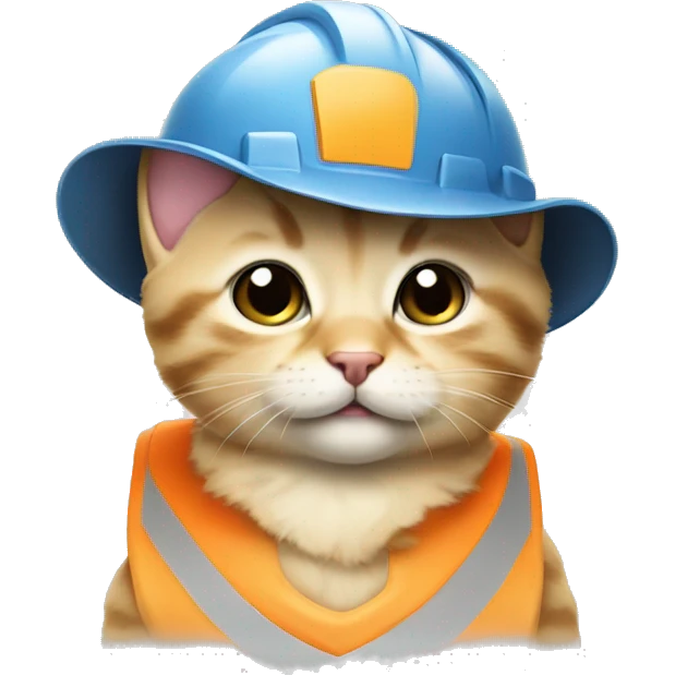 cute kitten face wearing construction hat emoji
