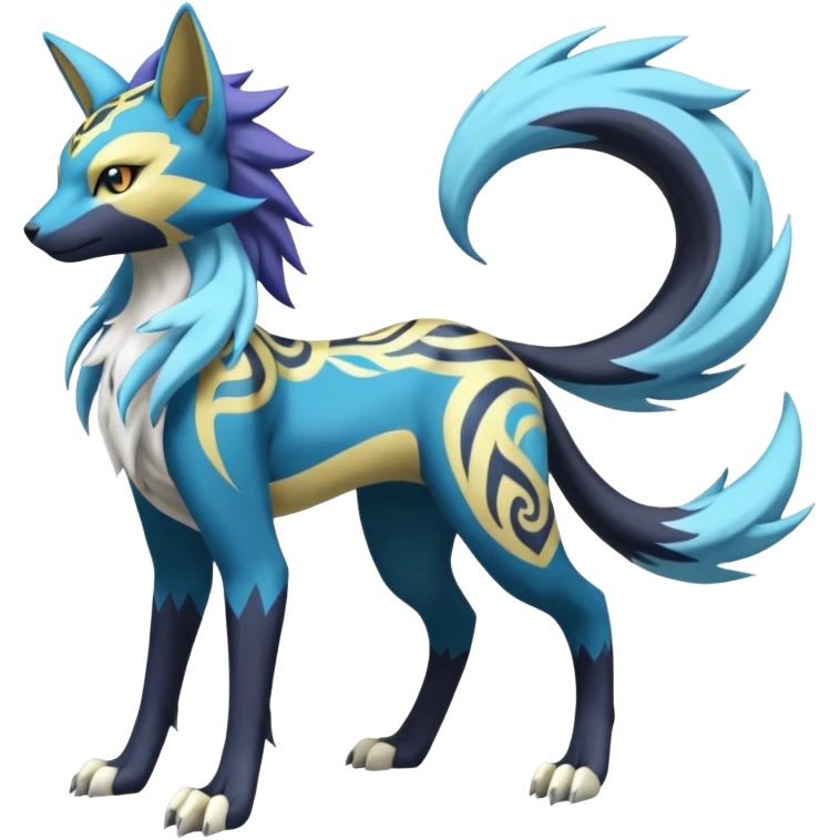 Feral Meloetta-Renamon-Zeraora-Luxray-Cobalion-Suicune-Vernid-fusion-hybrid-creature, full body  emoji