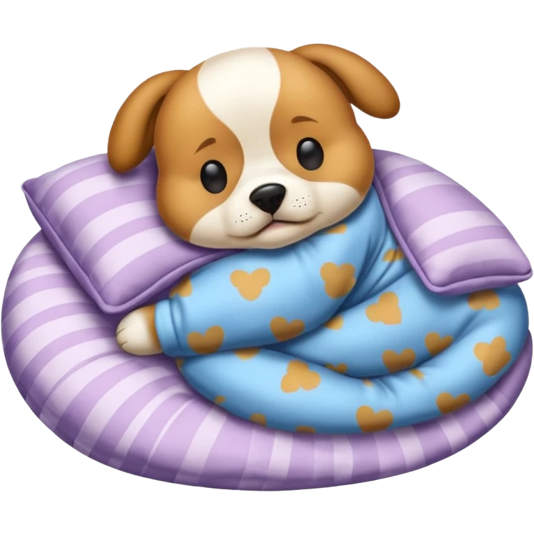 Quiero un emoji de un perro que esté durmiendo en su cama y tenga un pijama que pone ZZZ emoji
