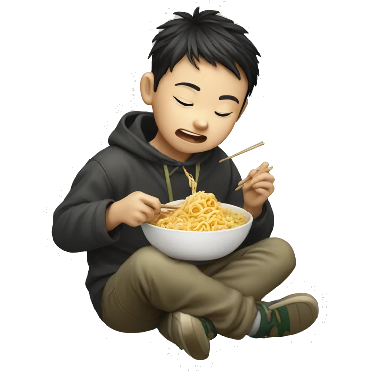 Chinese boy eating nodle  emoji