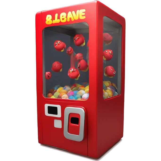red claw machine, no smile, no emoji, realistic toys inside emoji