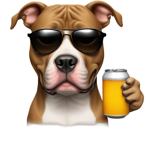 Pitbull with sunglasses drinking beer  emoji