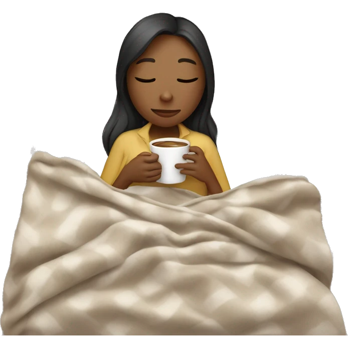 girl inside a blanket sipping coffee eyes closed emoji