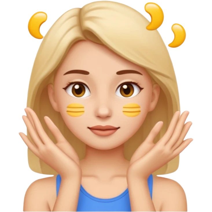 woman doing gentle facial exercises, emoji style, healthy skin, pastel background emoji