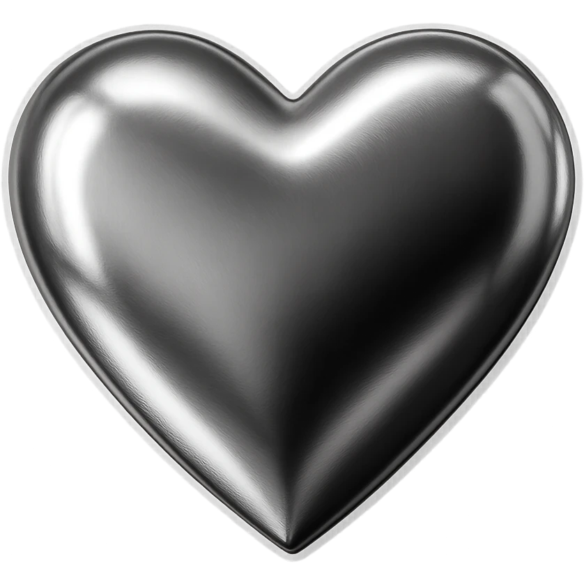 icon of a heart with glossy silver chrome finish emoji