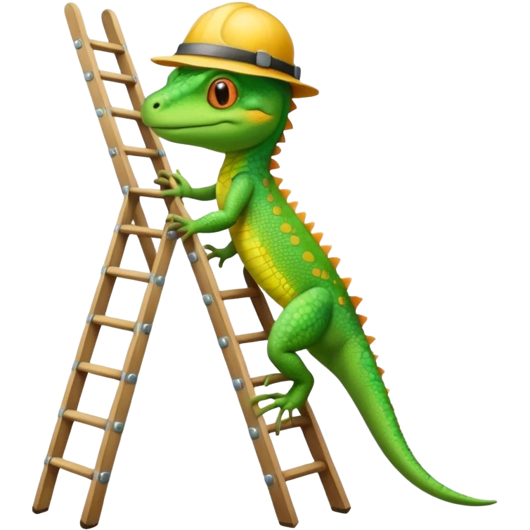 Funny lizard holding ladder with painters hat on emoji