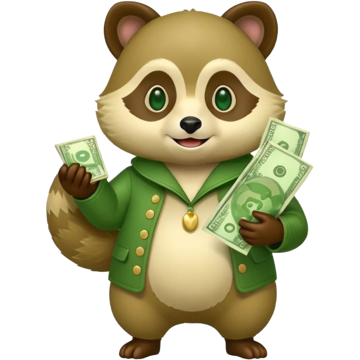 Green tanuki, all green body, has money emoji
