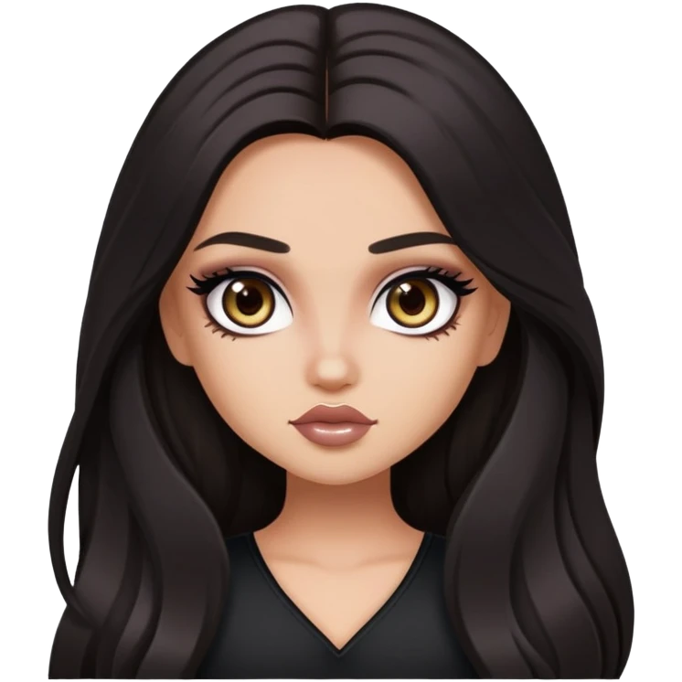dark long hair, pretty eyes, pretty makeup, pretty bratz baddie emoji