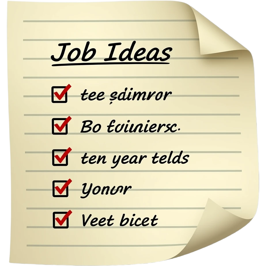 A piece of paper with ideas for jobs for ten year olds emoji