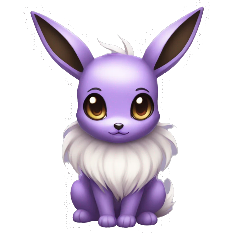 Kawaii Pale Shiny Eevee with dark brown long emo hair covering her eyes purple eyes Full Body emoji