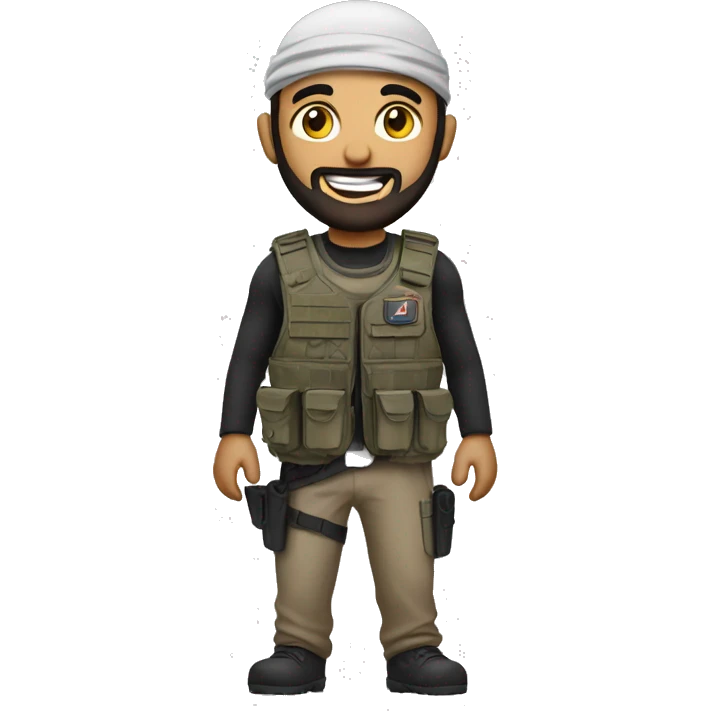 Arab with a bulletproof vest with a beard smiling emoji